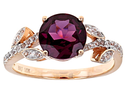 2.12ct Round Grape Color Garnet With .19ctw Round White Zircon 10k Rose Gold Ring. - Size 9