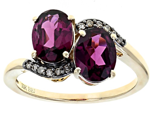Photo of 2.79ct Oval Grape Color Garnet With 0.06ctw Round Champagne Diamond Accent 10k Yellow Gold Ring - Size 5
