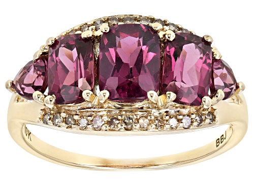 Photo of 3.08ctw Cushion & Trillion Grape Color Garnet With .18ctw Champagne Diamond 10k Gold 5-Stone Ring - Size 7