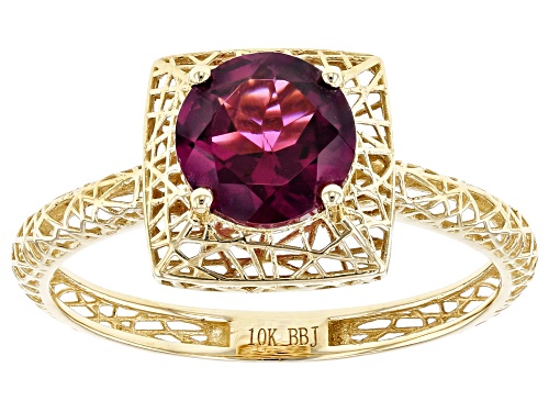 1.31ct Round Grape Color Garnet Solitaire 10k Yellow Gold Filigree Ring - Size 9