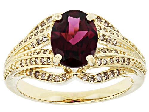 Photo of 1.62ct Oval Grape Color Garnet With .19ctw Round Champagne Diamonds 10k Yellow Gold Ring - Size 7