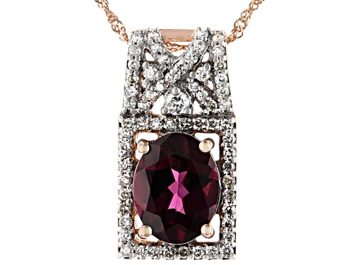 Photo of 2.13ct Oval Grape Color Garnet With 0.29ctw Round White Diamond 14k Rose Gold Pendant With Chain