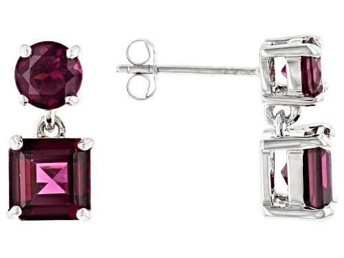Photo of 3.62ctw Round And Octagon Grape Color Garnet Rhodium Over 10k White Gold Earrings