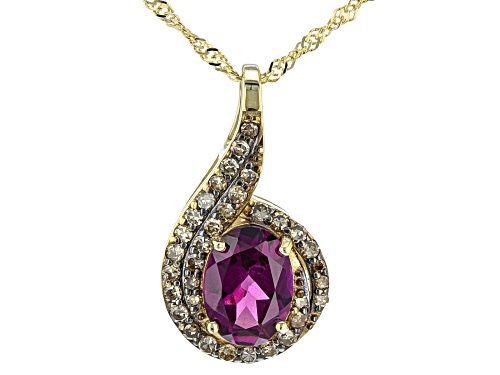 Photo of 1.23ct Oval Grape Color Garnet With .24ctw  Accent Diamond 10k Yellow Gold Pendant With Chain