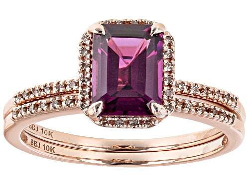 Photo of 1.54ct Grape Color Garnet And 0.15ctw Champagne Diamond 10k Rose Gold Ring Set Of 2 - Size 6