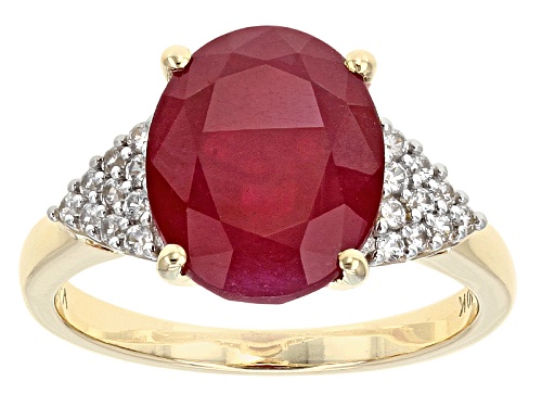 4.00ct Oval Mahaleo® Ruby With .27ctw Round White Zircon 10k Yellow Gold Ring - Size 8