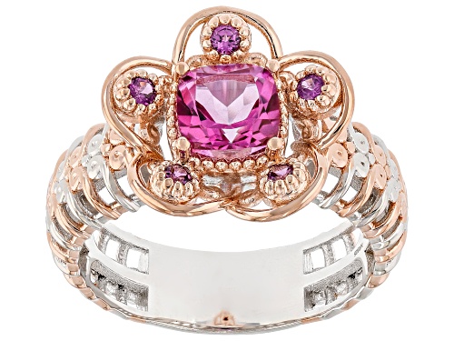 1.66ctw Pink Topaz, Rhodolite Rhodium & 18k Rose Gold Over Palladium Sterling Silver Ring - Size 10