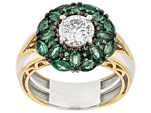 1.00ct Lab Grown Diamond, 1.21ctw Grizzly Emerald Rhodium/24k Gold Over Palladium Silver Ring - Size 8