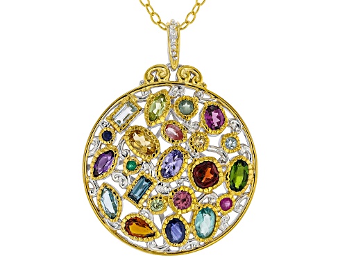3.10ctw Multi-Gemstone Rhodium/24k Gold Over Palladium Sterling Silver Carnival Pendant With Chain