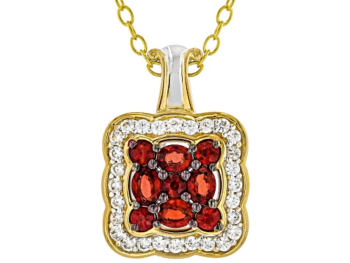 1.67ctw Ruby, White Zircon Rhodium/24k Yellow Gold Over Palladium Sterling Silver Pendant With Chain
