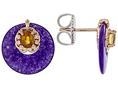 0.89ctw Sapphire, 15mm Purple Chalcedony Rhodium/24k Gold Over Palladium Sterling Silver Earrings