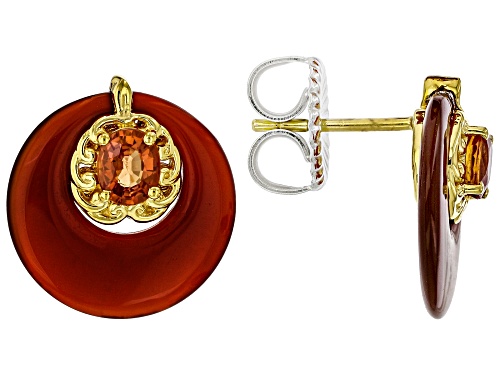 0.88ctw Orange Sapphire, 15mm Carnelian Rhodium/24k Gold Over Palladium Silver Earrings