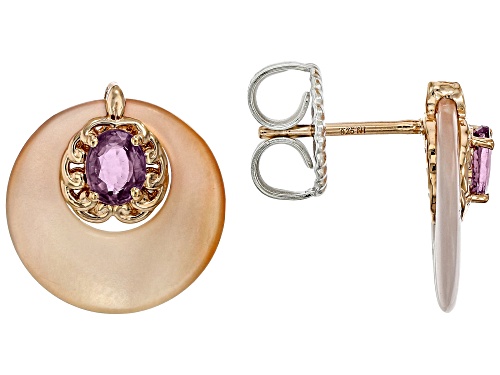 0.82ctw Pink Sapphire With 15mm Pink Mother-of-Pearl Rhodium/18k Gold Over Palladium Silver Earrings