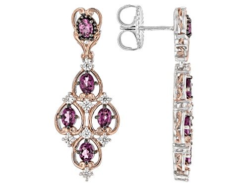 2.90ctw Color Change Garnet, Zircon Rhodium/18k Rose Gold Over Palladium Sterling Silver Earrings