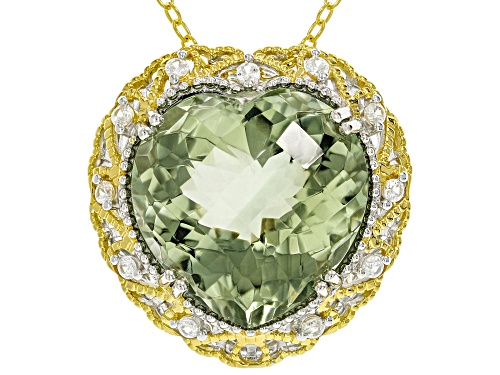 25.82ctw Prasiolite With White Zircon Heart Rhodium/24k Gold Over Palladium Silver Pendant/Chain