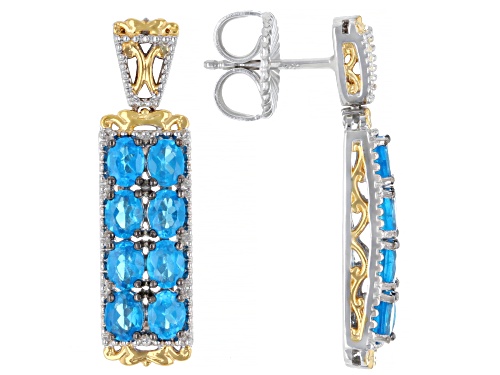 2.77ctw Oval Neon Apatite Rhodium/24k Yellow Gold Over Palladium Sterling Earrings