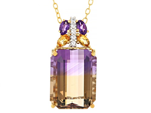 23.67ctw Ametrine, Citrine, Amethyst & Zircon Rhodium/24k Gold Over Palladium Silver Pendant/Chain