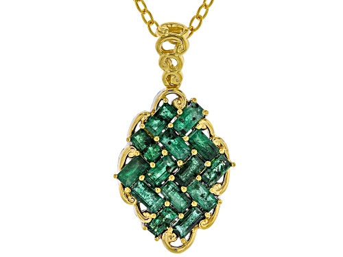 1.65ctw Baguette Grizzly Emerald 24k Gold Over Palladium Sterling Silver Pendant W/Chain