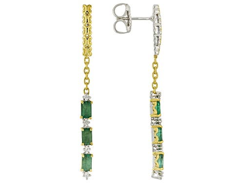 1.81ctw Grizzly Emerald, White Zircon Rhodium & 24k Gold Over Palladium Sterling Silver Earrings
