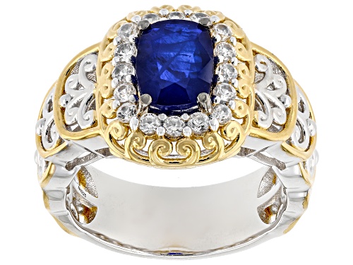 2.03ctw Cobalt Spinel With White Zircon Rhodium & 24k Gold Over Palladium Sterling Silver Ring - Size 7