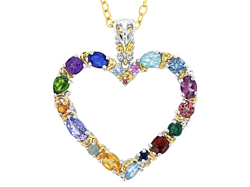 2.04ctw Multi-Gemstone Rhodium & 24k Gold Over Palladium Sterling Silver Pendant With Chain