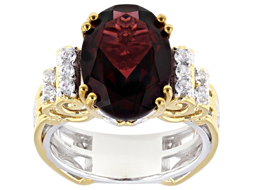 6.83ct Almandine Garnet, 0.38ctw White Zircon Rhodium/24k Gold Over Palladium Sterling Silver Ring - Size 6
