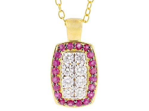 1.18ctw Lab Grown Diamond & Ruby Rhodium/24k Gold Over Palladium Silver Pendant/Chain