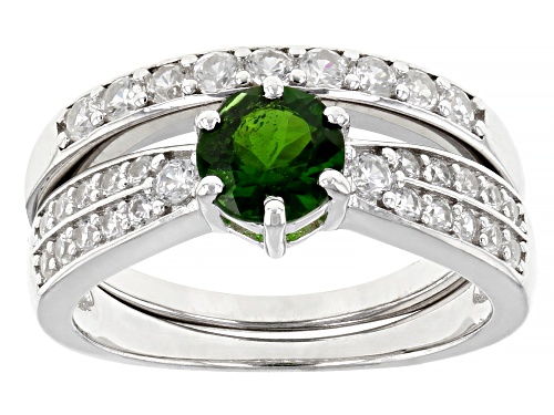 Photo of 0.81ct Chrome Diopside With 0.91ctw White Zircon Rhodium Over Sterling Silver Ring Set - Size 8