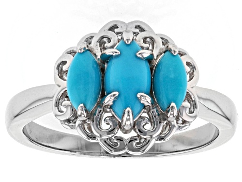 8x4mm Sleeping Beauty Turquoise Rhodium Over Sterling Silver Ring - Size 7