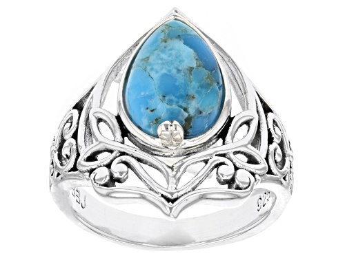 Photo of 12x8mm Turquoise Sterling Silver Solitaire Ring - Size 7