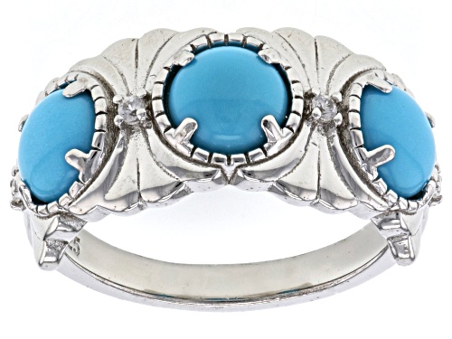 6mm Round Sleeping Beauty Turquoise And 0.07ctw White Zircon Rhodium Over Sterling Silver Ring - Size 7