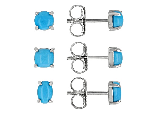 6x4mm And 5x5mm Mixed Shape Sleeping Beauty Turquoise Rhodium Over Sterling Silver Earring Stud Set