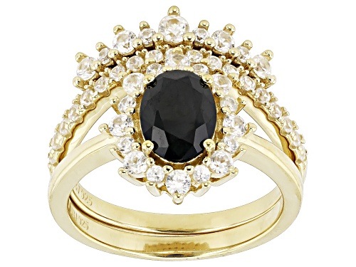 Photo of 1.15ct Black Spinel And 1.23ctw White Zircon 18k Yellow Gold Over Sterling Silver Ring Set Of 2 - Size 8