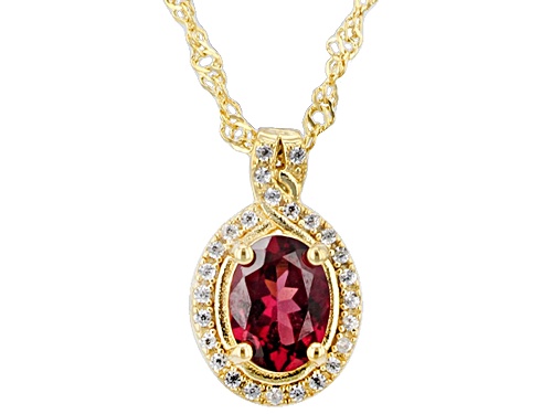 1.30ct Raspberry Rhodolite & 0.11ctw White Zircon 18k Yellow Gold Over Silver Pendant/Chain