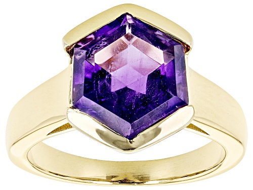 4.05ct Hexagon Cut African Amethyst 18k Yellow Gold Over Sterling Silver Solitaire Ring - Size 6