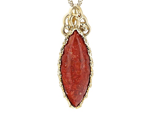 Photo of 28x10mm Marquise Sponge Red Coral 18k Yellow Gold Over Sterling Silver Pendant With Chain