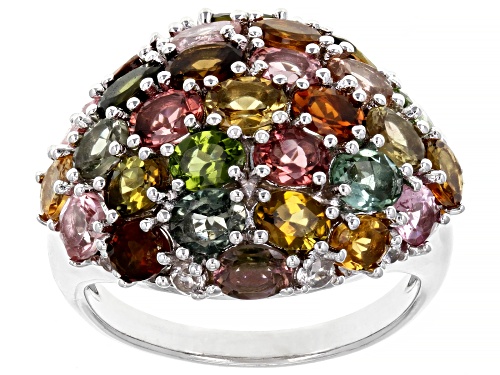 Photo of 4.44ctw Multi Tourmaline With 0.23ctw White Zircon Rhodium Over Sterling Silver Ring - Size 7