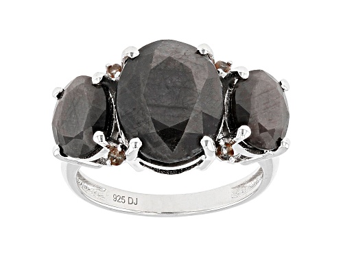 8.68ctw Silver Sheen Sapphire And 0.06ctw Andalusite Rhodium Over Sterling Silver Ring - Size 7