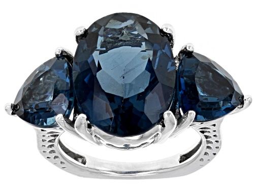 15.72ctw oval and trillion London Blue Topaz rhodium over sterling silver 3-stone ring - Size 8