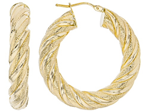 Splendido Oro™ 14K Yellow Gold 1 1/4" Torchon Squared Tube Hoop Earrings