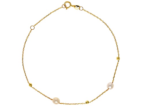 Stefano Oro® 14k Yellow Gold 4-5mm Cultured Freshwater Pearl and 2.4mm Gold Beaded Bracelet - Size 8