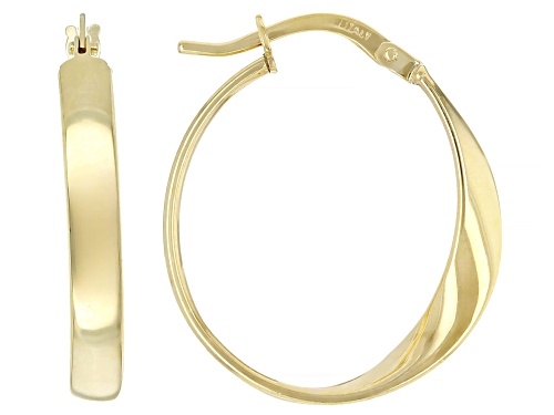 Oro Divino 14k Yellow Gold with Sterling Silver Core 0.80" Ribbon Oval Hoop Earrings