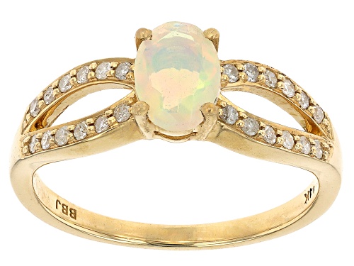 0.30ct Ethiopian Opal With 0.16ctw White Diamond 14k Yellow Gold Ring - Size 8