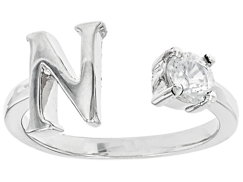 0.33ct Round White Zircon Rhodium Over Sterling Silver "N" Ring - Size 7