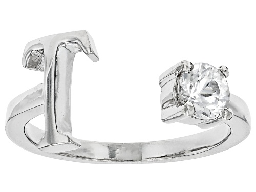 0.33ct White Zircon Rhodium Over Sterling Silver "T" Ring - Size 8