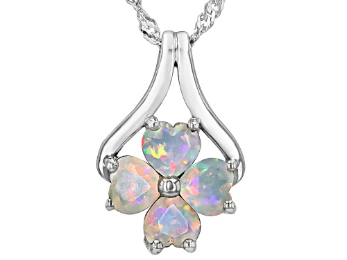 0.88ctw Heart Shape Ethiopian Opal Rhodium Over Sterling Silver Pendant with Chain