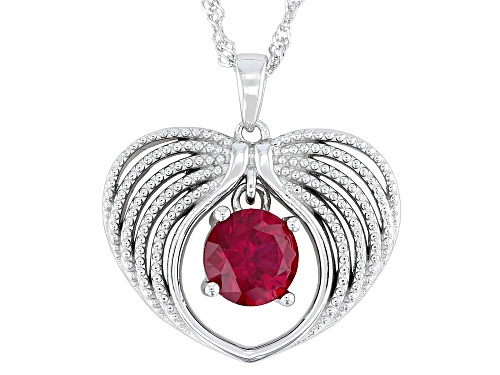 2.24ct Round Lab Created Ruby Rhodium Over Sterling Silver Pendant with Chain