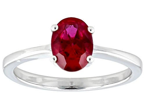 1.41ct Oval Lab Created Ruby Rhodium Over Sterling Silver Ring - Size 9