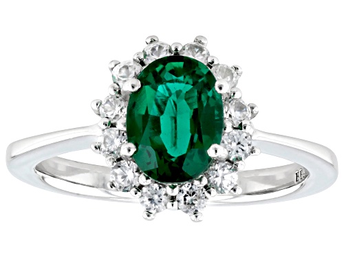 0.94ct Lab Created Emerald With 0.51ctw White Zircon Rhodium Over Sterling Silver Ring - Size 8