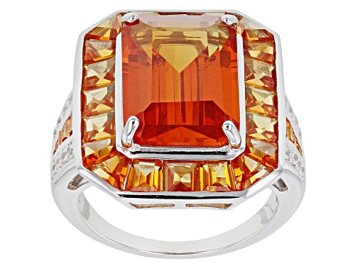 12.13ctw Lab Created Padparadscha Sapphire with .12ctw White Zircon Rhodium Over Silver Ring - Size 7